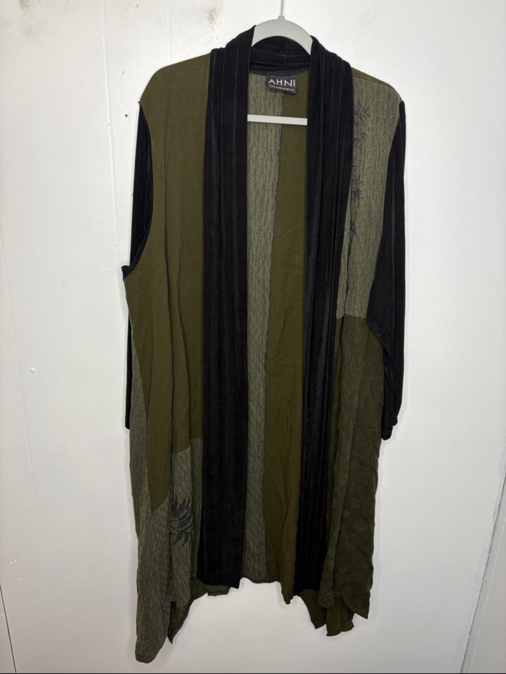 Ahni Cardigan Womens 3 Extra Large Artsy Boho Grunge Embroidered Mixed Media